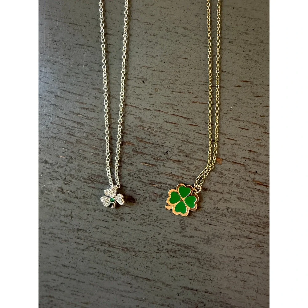 St Patricks Day Jewelry Set Clover Necklaces and Shamrock Stud Earrings Green